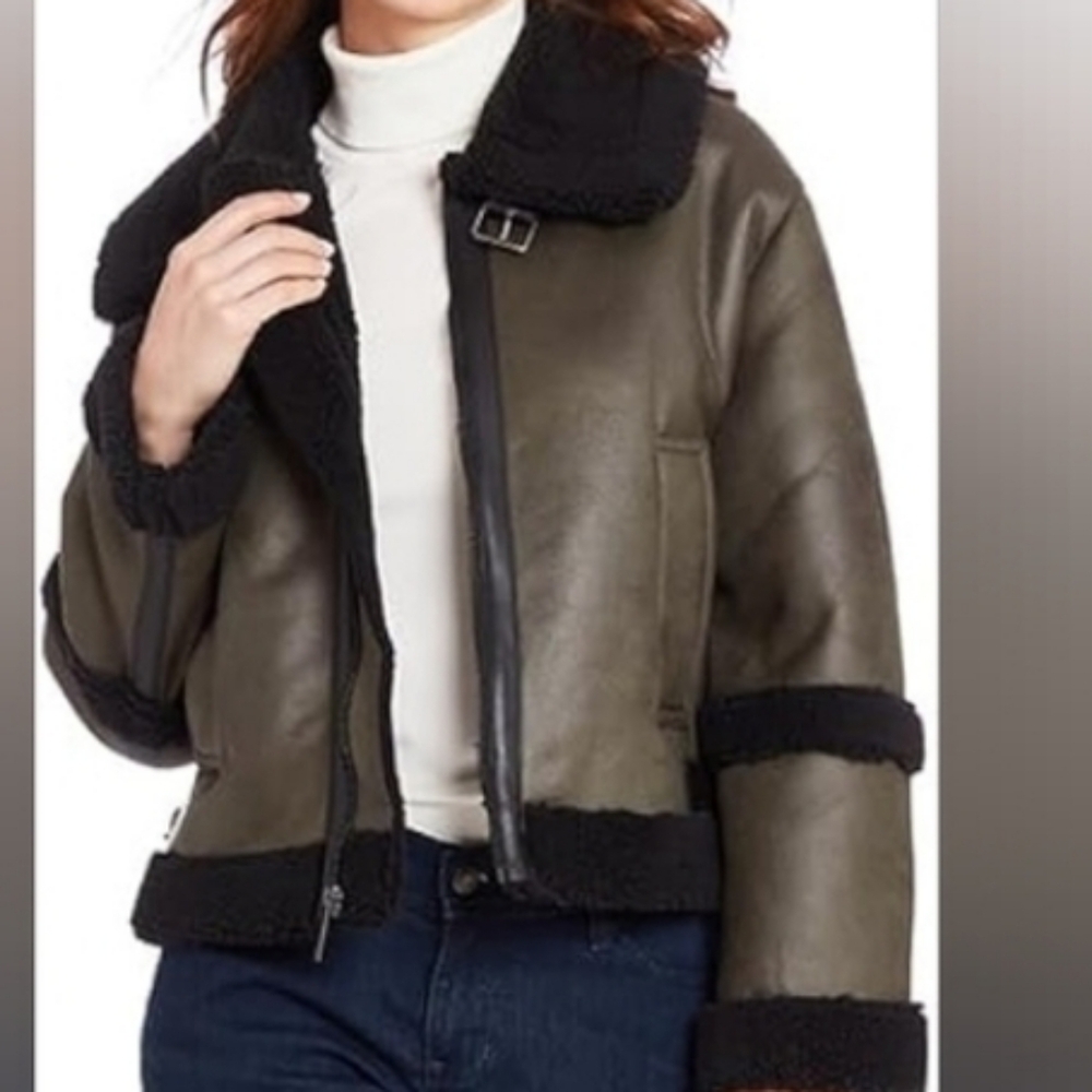 Frye Olive Green Faux Shearling Bomber - NEW